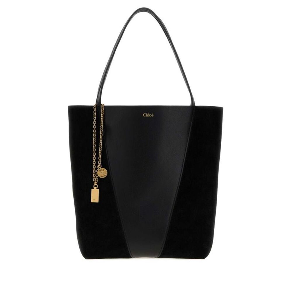 Chloe Women Black Leather And Suede Spin Shopping Bag